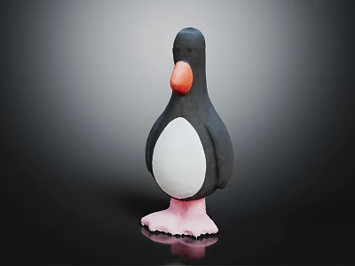 Cute Penguin Doll With Black Body White Belly Orange Beak And Pink Feet 3d model