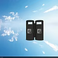 Two Silver Public Facility Trash Bins With Lids And Waste Disposal Icons