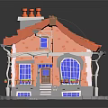 Lego Style Small House Building With Orange Roof Arched Windows Porch Steps And Flower Pots