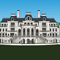 Elegant Detached Villa With Classical Architecture White Walls Black Roof And Fountain