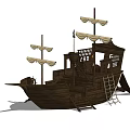 Wooden Sailing Ship With Multiple Masts White Sails Ladder And Cabin Structure Vintage Design