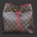 Classic Monogram Pattern Leather Drawstring Bag With Red String Closure And Elegant Design