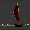 Wooden Water Transport Boat With Red Sail And Raft Structure Design