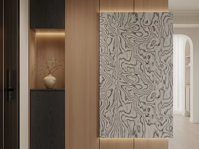 Modern Entryway Cabinet and Side Cabinet with Wooden Design Decorative Vase and Lighting 3d model