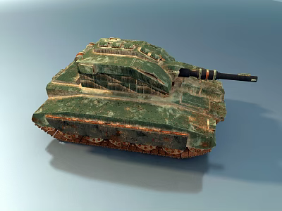 Detailed Green Vintage Tank Model With Weathered Texture And Brown Tracks 3d model