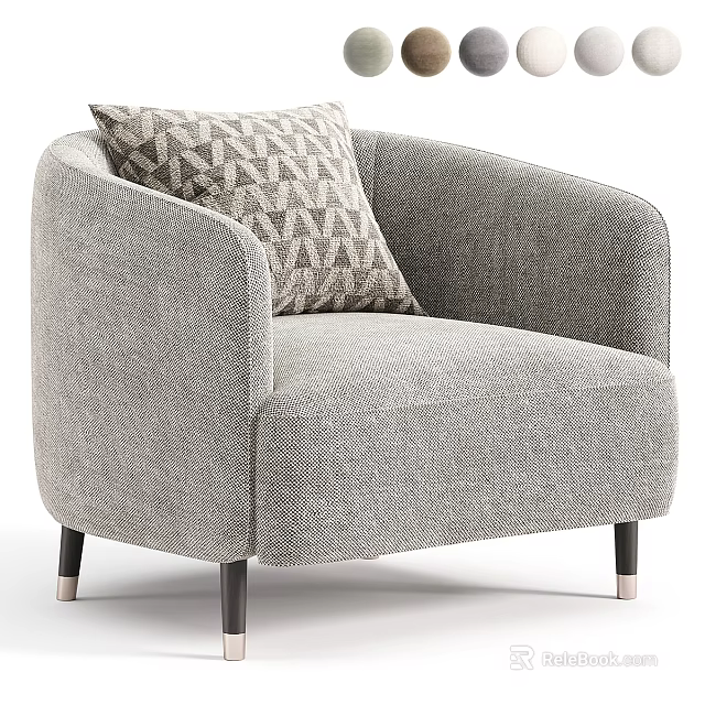 Gray Fabric Accent Chair With Curved Arms Geometric Pattern Pillow And Black Legs 3d model 