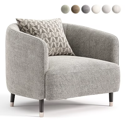 Gray Fabric Accent Chair With Curved Arms Geometric Pattern Pillow And Black Legs 3d model