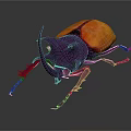 Vibrant Purple Beetle With Orange Shell And Long Antennae On Dark Background