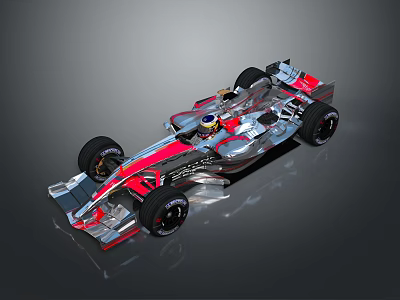 Silver and Red Formula 1 Race Car With Streamlined Modern Exterior Aerodynamic Design 3d model