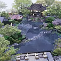 Chinese Garden Rockery Stones Surrounded by Pond Pavilion and Lush Green Trees