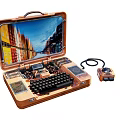 Vintage Suitcase Modified Custom Built Computer With Keyboard Screen And External Device