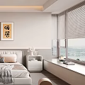 Modern Bedroom Interior Design With Comfortable Bed Nightstand Decorative Paintings And Large Window