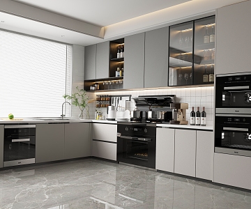 Modern Style Kitchen Cabinet Oven Integrated Stove Dishwasher Green Plant Vegetable Washing Pot Cutter 3d model