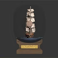 Decorative Ceramic Vessel Containing Intricate Ship Model On Wooden Display Stand