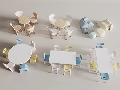 Kids Play Table and Chairs Set Multiple Colors Round Rectangular for Children Learning Play 3d model