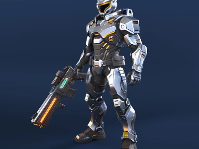 Futuristic Sci Fi Armored Warrior With High Tech Laser Gun For 3D Game Character Design 3d model