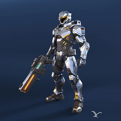 Futuristic Sci Fi Armored Warrior With High Tech Laser Gun For 3D Game Character Design 3d model