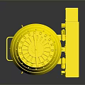 Golden Safe Door Design With Circular Opening Metal Panel And Handle 3d model