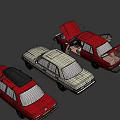 Vintage Cars In Red And Beige With Open Hood And Roof Rack On