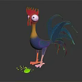 Colorful Cartoon Rooster With Red Comb Blue Tail Yellow Feet Standing Near Green Egg