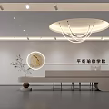 Minimalist Yoga Academy Reception With Circular Decor Plant And Ceiling Light