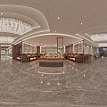 Elegant Restaurant Interior With Crystal Chandeliers Colored Chairs And Marble Flooring