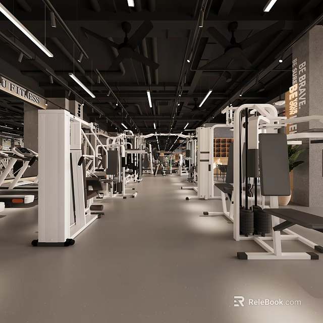Modern Fitness Gym Interior With Various Strength Training Equipment And Open Workout Space 3d model 