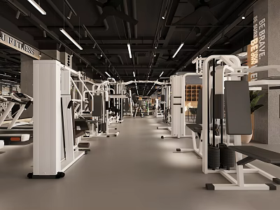 Modern Fitness Gym Interior With Various Strength Training Equipment And Open Workout Space 3d model