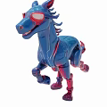 Modern Blue Horse Sculpture with Red Accents in Dynamic Running Pose