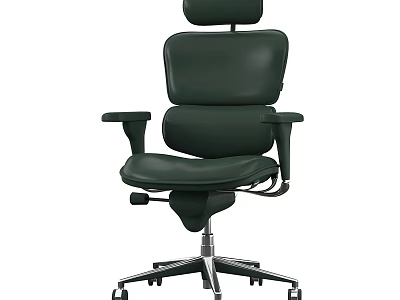 Ergonomic Dark Green Leather Office Desk Chair Set With Adjustable Headrest And Swivel Wheels 3d model