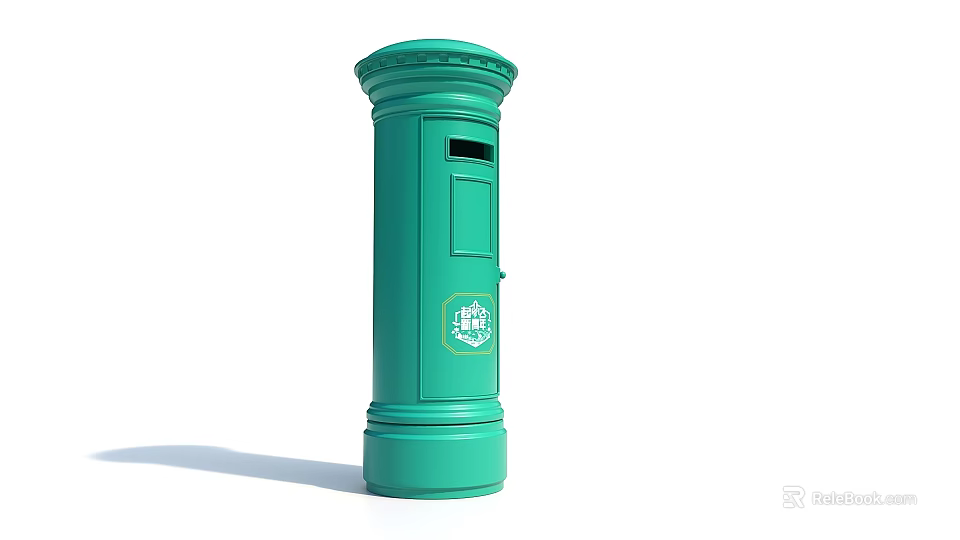 Vintage Green Postbox With Tall Cylindrical Body Mail Slot And Emblem Design 3d model 