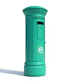 Vintage Green Postbox With Tall Cylindrical Body Mail Slot And Emblem Design