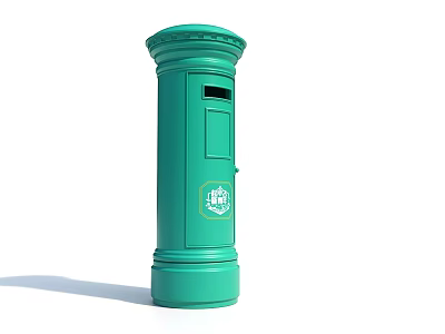 Vintage Green Postbox With Tall Cylindrical Body Mail Slot And Emblem Design 3d model