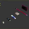 Essential Office Supplies Collection Including Pencil Eraser USB Drive And Notebook