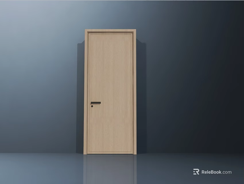 Modern Light Wood Hinged Door With Simple Design And Black Handle 3d model 