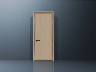 Modern Light Wood Hinged Door With Simple Design And Black Handle 3d model