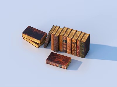 Classic Hardcover Books Stacked With Different Colors And Light Blue Background 3d model