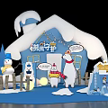 Bear Guardianship Themed Winter Scene With Snow House Polar Bear And Penguins