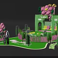 McDonald's Themed Photo Spot With Pink Flowers Green Structure And Coca-Cola Decorations