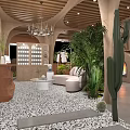 Stylish Terracotta Clothing Store With Arched Doorways Cacti Palm Trees And Moon