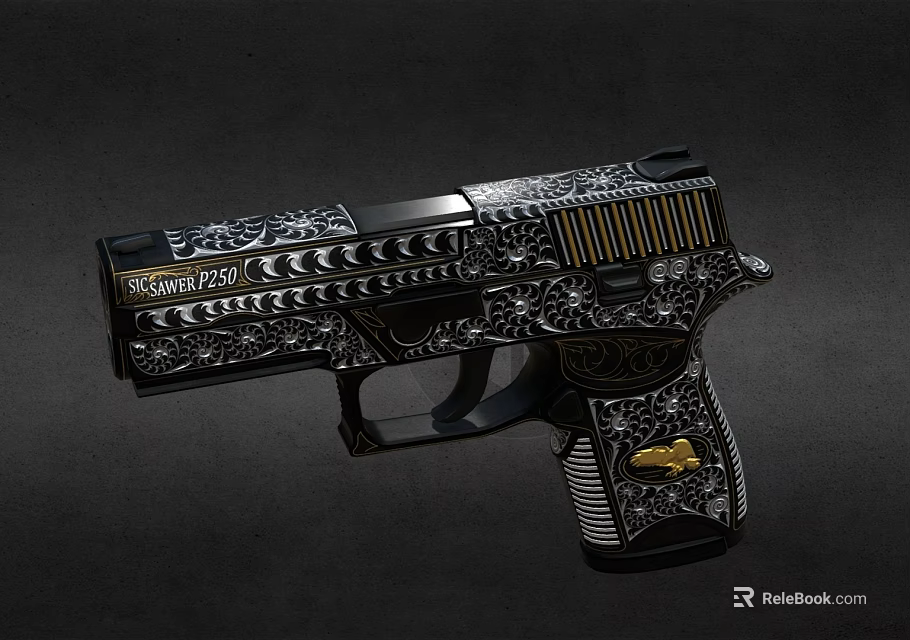 Desert Eagle Handgun With Intricate Engravings And Gold Accents On Black Background 3d model 