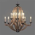 Modern Rustic Wooden Chandelier with Curved Frame and Candle Shaped Lights