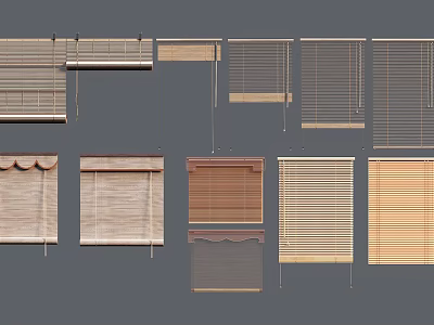 Window Curtain Styles with Various Wooden Bamboo and Roller Blinds for Home 3d model