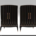 Elegant Black Decorative Cabinet With Gold Trim Double Doors And Tapered Legs