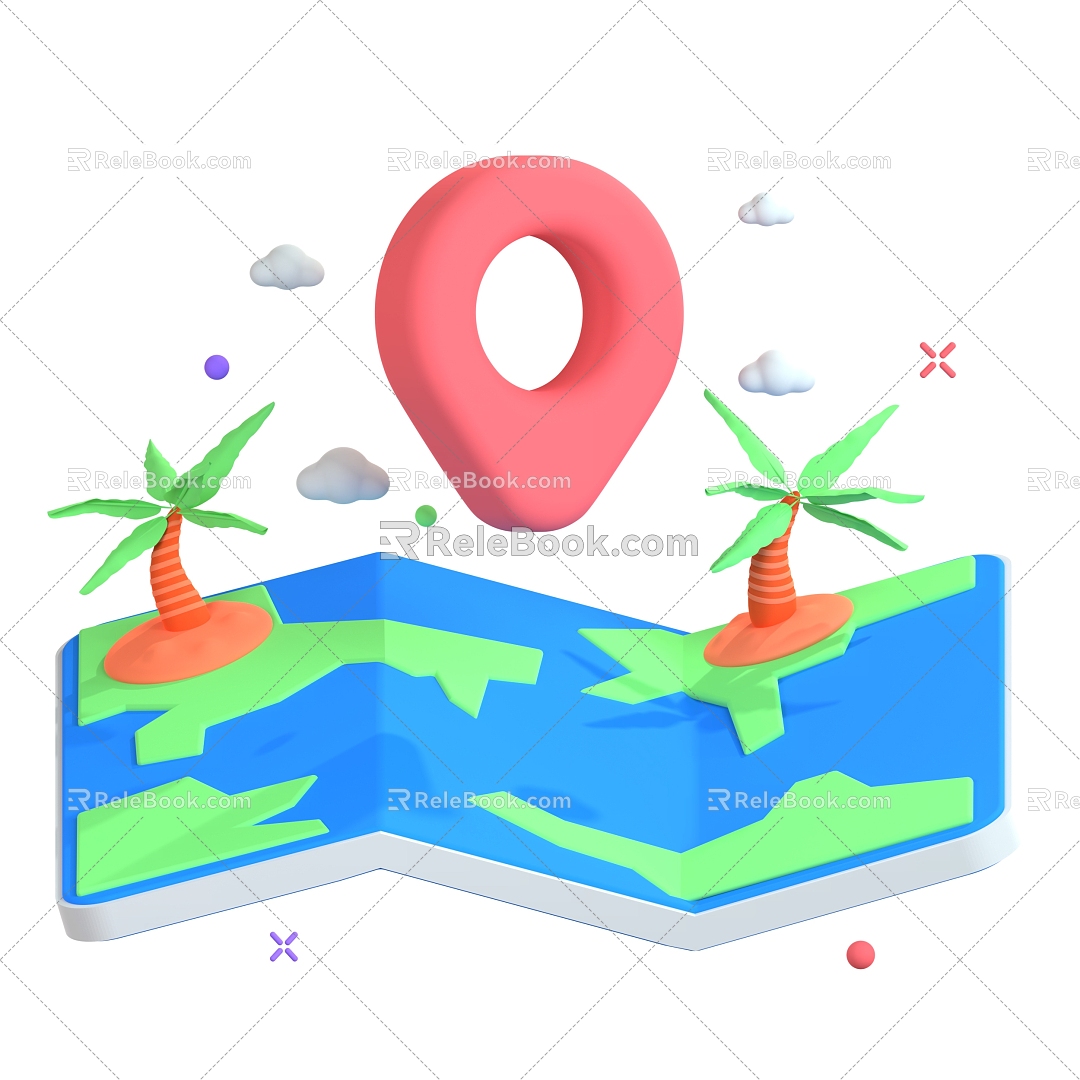 Cartoon Map Map Map Icons 3d model