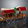 Vintage Functional Vending Cart With Wooden Structure Red Canopy And Wheels