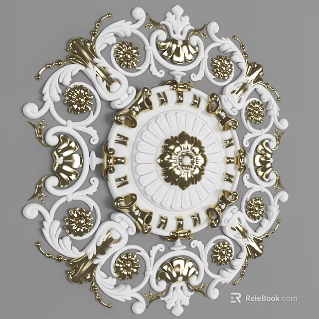 Gold And White Ornamental Component With Intricate Floral Patterns And Scrollwork Design 3d model