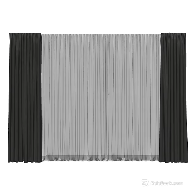 Modern Curtains With Dark Side Panels And Light Sheer Middle Layer 3d model 