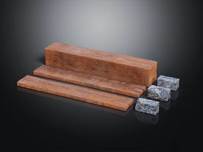 Various Types of Natural Wood Planks and Stone Blocks Material Samples 3d model