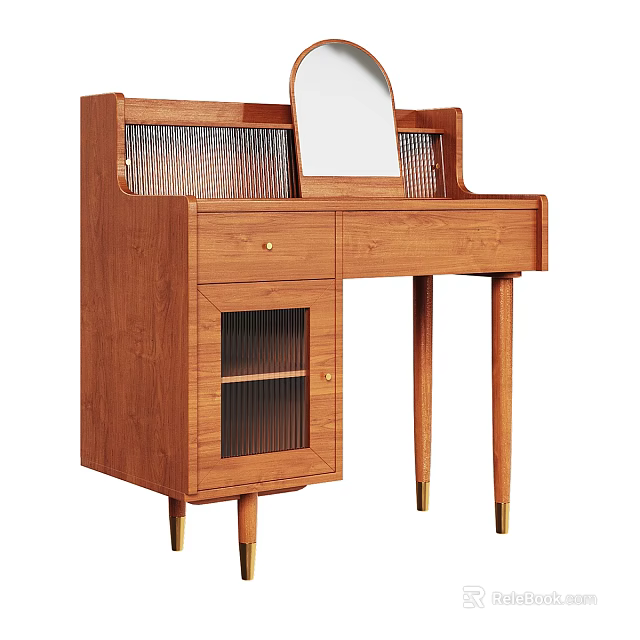 Wooden Vanity Design With Mirror Drawer Glass Door Cabinet And Metal Legs 3d model 